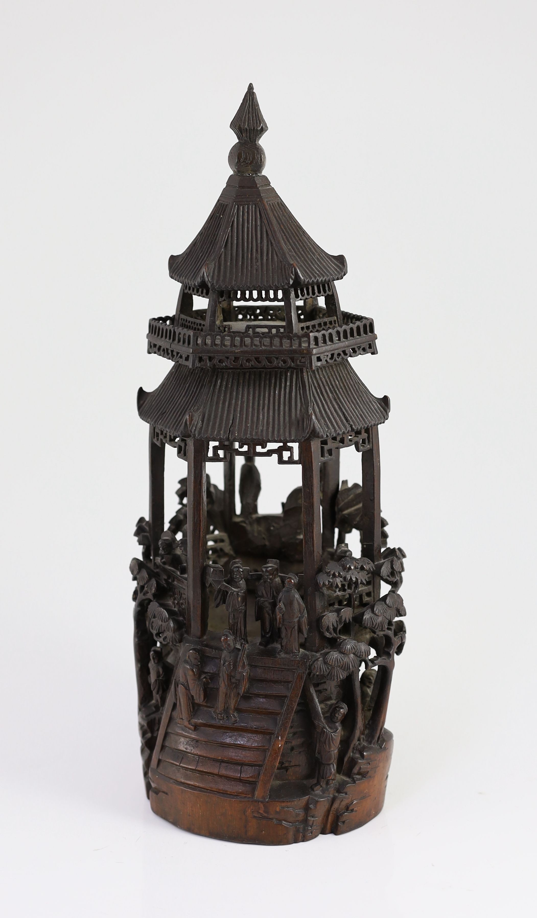 A Chinese bamboo model of a pavilion, 19th century, 37cm high, small losses